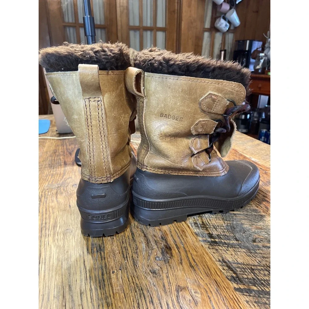 Vintage Sorel Badger Leather Winter Boots Made in Canada Brown Womens Size 6 Ski